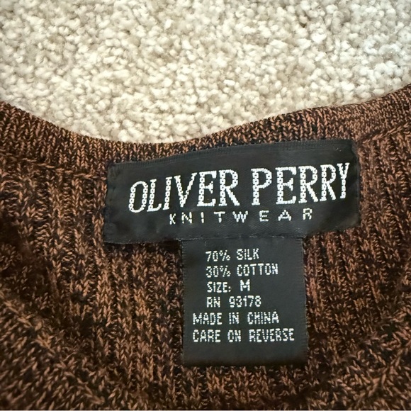 Women's Boat Neck Ribbed Sweater Brown Black Sz Medium Silk Cotton - Picture 5 of 9